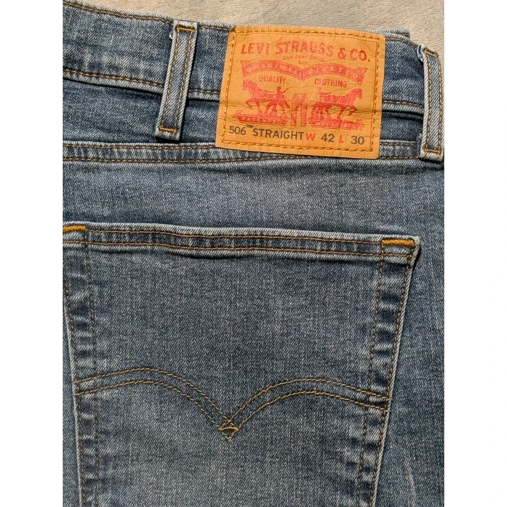 Levis 506 Mens Jeans Straight 42x30 Regular Fit Straight Leg Stretch Medium Wash